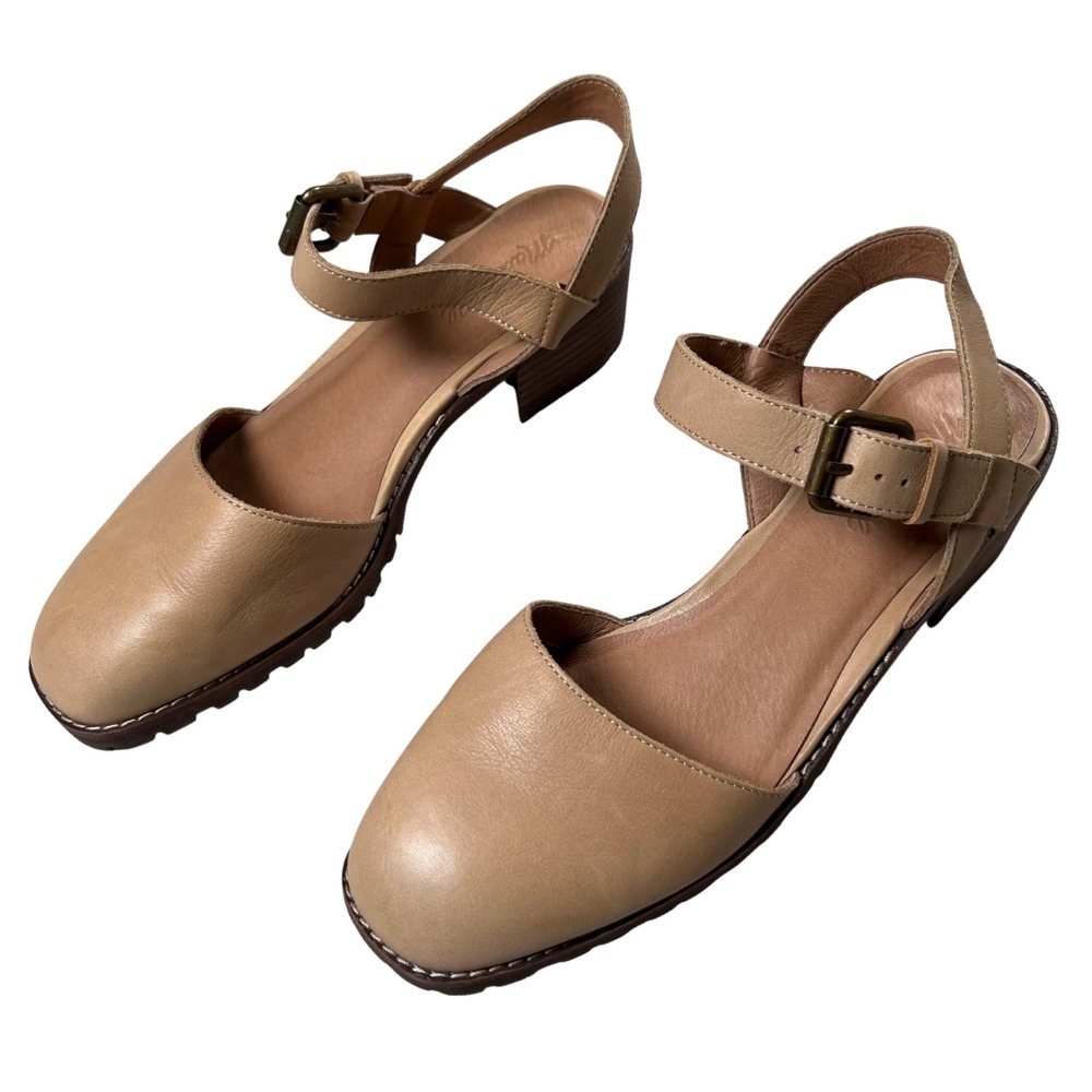Madewell Claudie Lugsole Mary Jane Sandals Women 9 Tan Leather Block Heel Shoes